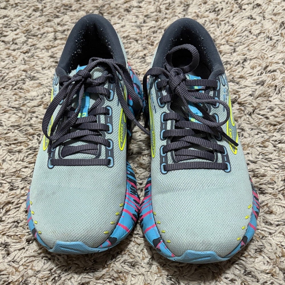Brooks Gray Running Shoes with Yellow and Pink Accents - Picture 2 of 4
